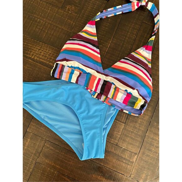 Anne Cole and Wild Fable Blue and Colorful Stripe Bikini Size Medium - Picture 1 of 6